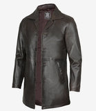 Tall Men's Distressed Dark Brown Leather Car Coat