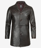 Tall Men's Distressed Dark Brown Leather Car Coat