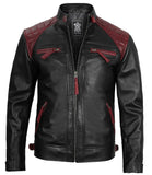 Rollins Men's Black and Burgundy Quilted Biker Style Jacket