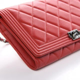 Chanel Boy Quilted Wallet On Removable Chain Woc Red Lambskin Leather