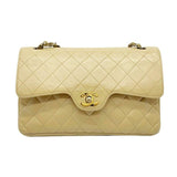Chanel Double Flap Medium Chain Beige Leather Shoulder Bag