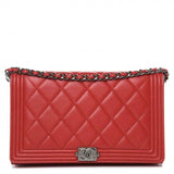 Chanel Boy Quilted Wallet On Removable Chain Woc Red Lambskin Leather