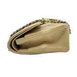 Chanel Double Flap Medium Chain Beige Leather Shoulder Bag