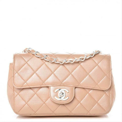Chanel Classic Quilted Mini Rectangular Flap Beige Lambskin Leather Cross Body
