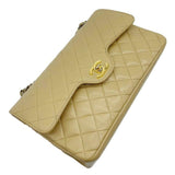 Chanel Double Flap Medium Chain Beige Leather Shoulder Bag
