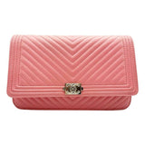 Chanel Boy Wallet on Chain Chevron Quilted Woc Pink Calfskin Leather
