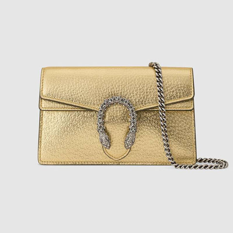 Dionysus super mini bag Gold lamé leather